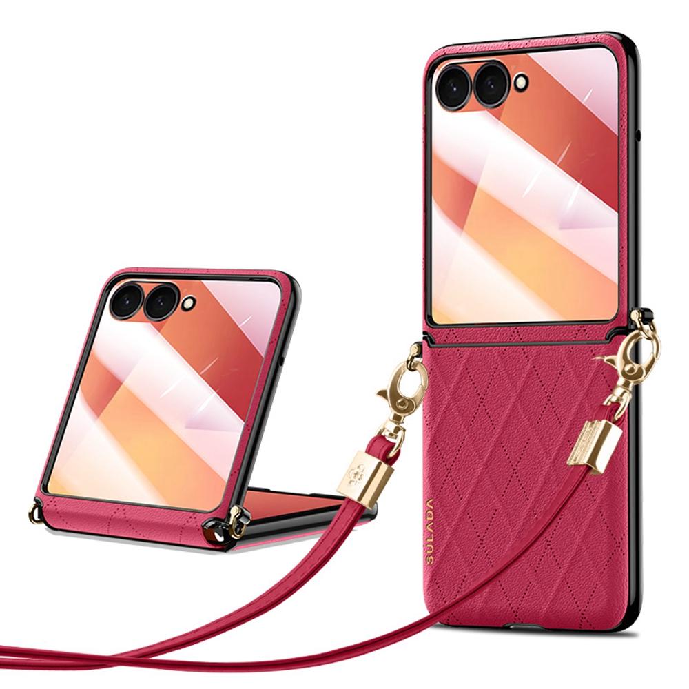SULADA For Samsung Galaxy Z Flip7 5G Case Rhombus Leather+PC Phone Cover with Shoulder Strap