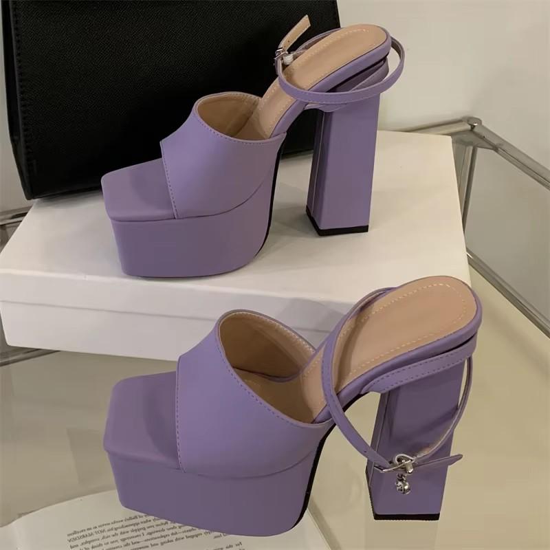 Fashion Eilyken Fashion Summer Chunky Platform Buckle Strap Sandals Women Square Toe Nightclub Party High Heels Shoes