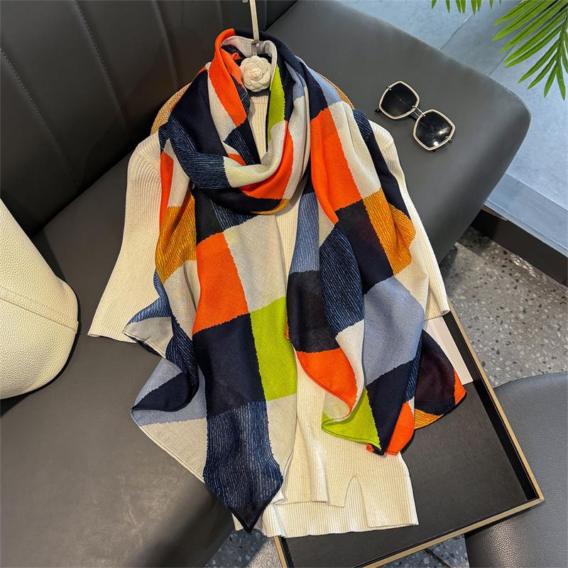 Color Blocks Plaid Print Cotton Linen Fashion Luxury  Ladies Women Scarf Female Long Shawl Muslim Hijab Wrap Scarves