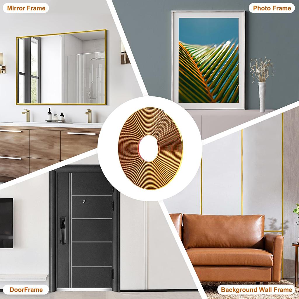 1000cm Flexible Glossy Trim PVC Waterproof Decorative Border Seal for Tile Wardrobes Border, Self-Adhesive Strip, Walls, Mirrors, Ceilings, Edges,