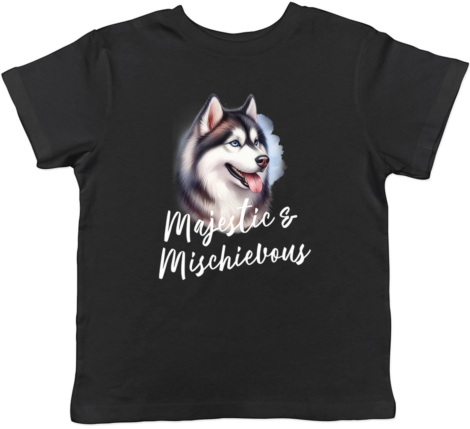Majestic and Mischievous T-Shirt Funny Husky Pet Dog Puppy Childrens Boys Girls 120
