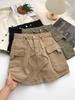 Women's Military Green A-Line Denim Mini Skirt with Large Pockets - 2025 Spring/Summer Fashion