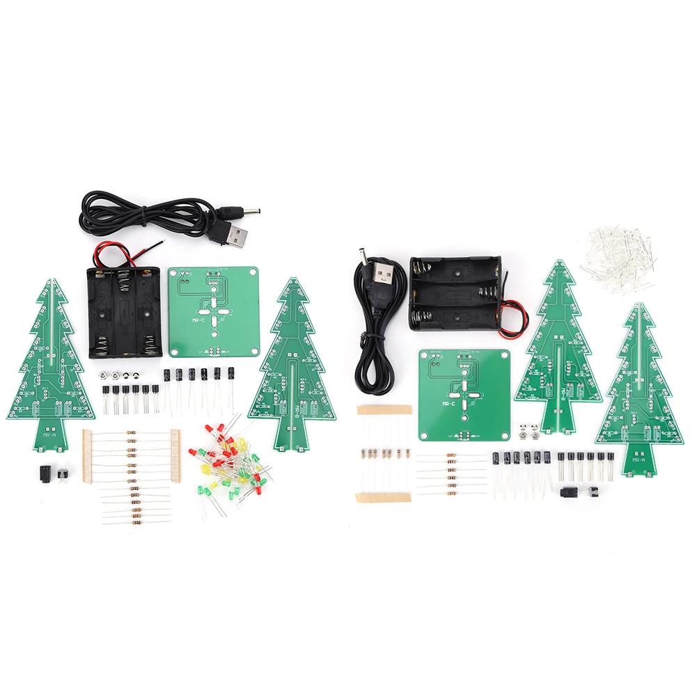 DIY 3D Christmas Tree Easy Installation Battery/USB Powered Electronic Exercise Kit Handmade Christmas Decor Kits for DIY Lovers