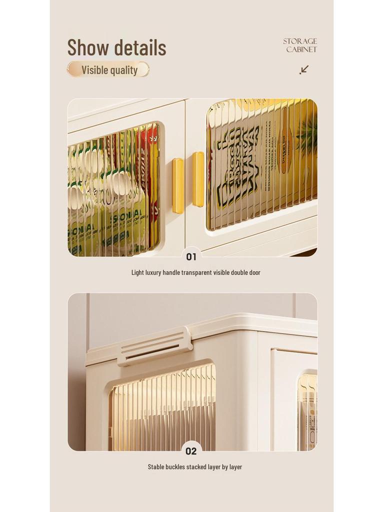 Movable Multi-Layer Folding Storage Cabinet: No-Installation Plastic Organizer for Bedroom and Living Room