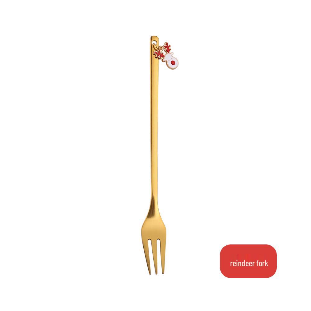 J Creative Christmas Reindeer Spoon & Fork Set - Cute Dessert & Coffee Stirring Gift