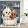 Funny Dog Shower Curtain Bathing In Bathtub Bubbles Cute Puppy Pets Rustic Animals Cartoon Polyester Fabric Bath Curtain 90x180