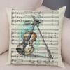 Vintage Music Note Pillowcase Decor Guitar Microphone Violin Printed Pillow Case for Home Sofa Soft Plush Cushion Cover 45x45cm