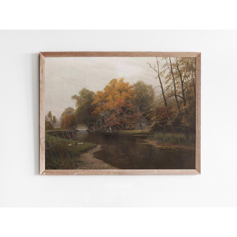 

Винтажный Теплый Тон Осенний Пейзаж Деревья Середина Века Холст Масло Живопись Постер Настенное Искусство Картины Уютный Дом Комната Декор 21cm×30cm NoFrame