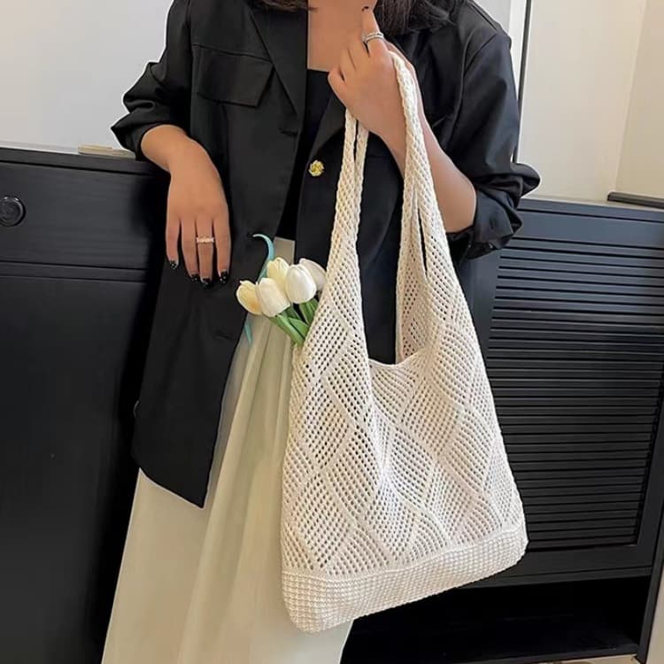 New women's hollow knitted handbag beach bag