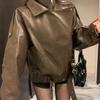 European retro leather jacket women's early autumn new design pu jacket locomotive jacket top