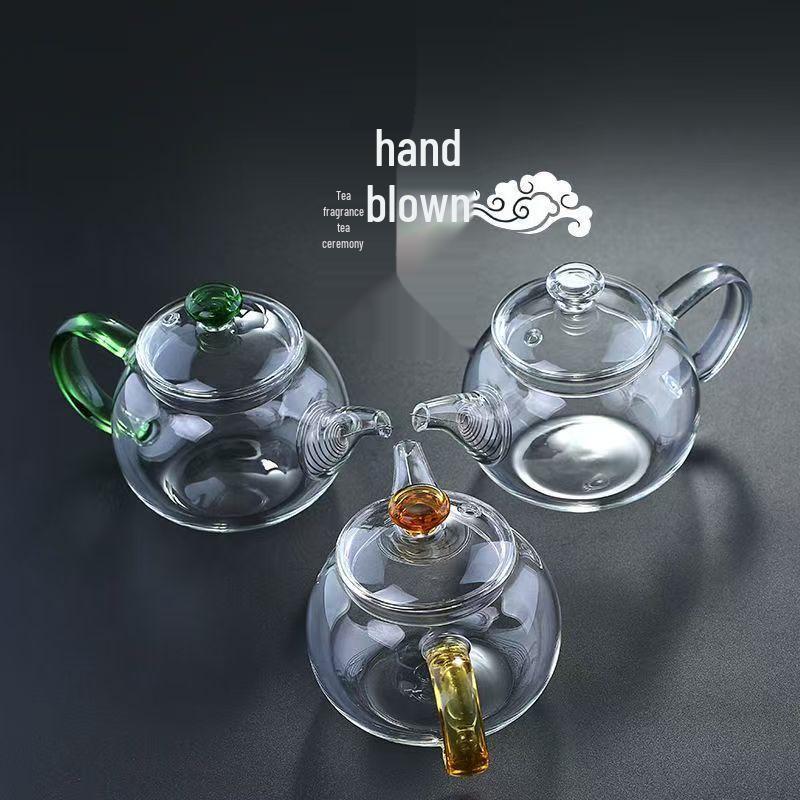 Heat-Resistant Glass Teapot with Colored Handle and Filter for Gongfu Tea