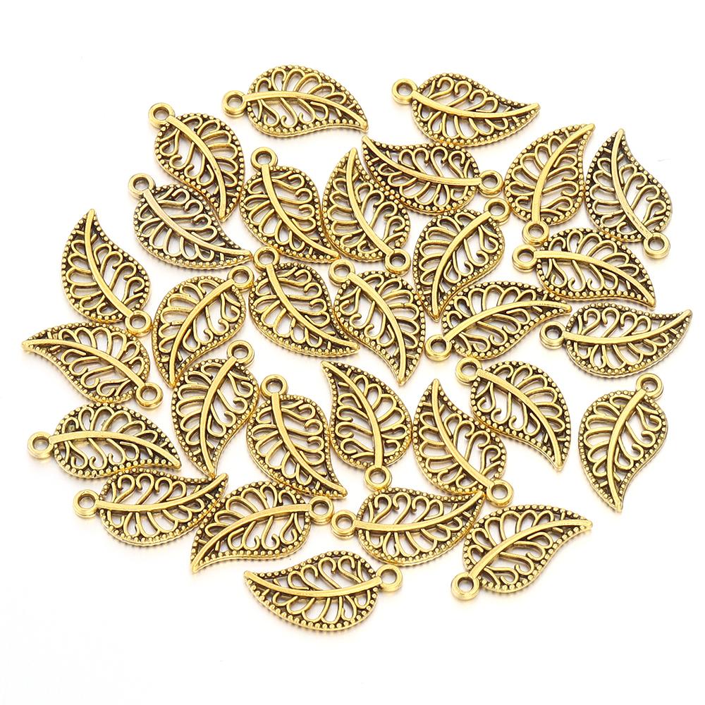50pcs 18.5x10mm Alloy Leaf Charms Pendants Metal Hollow Tree Leaf Charms For Jewelry Making DIY Bracelets Necklace Accessories