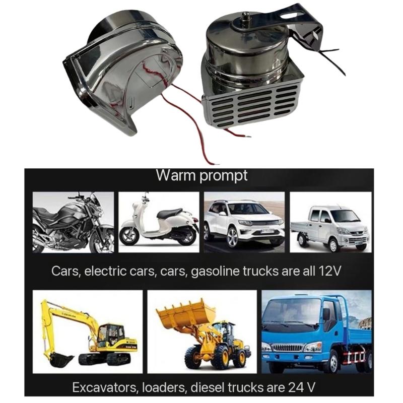 Standard Vehicle Horn Set 12V 24V High Low Tone Loud 120dB Stainless Steel Long Lasting
