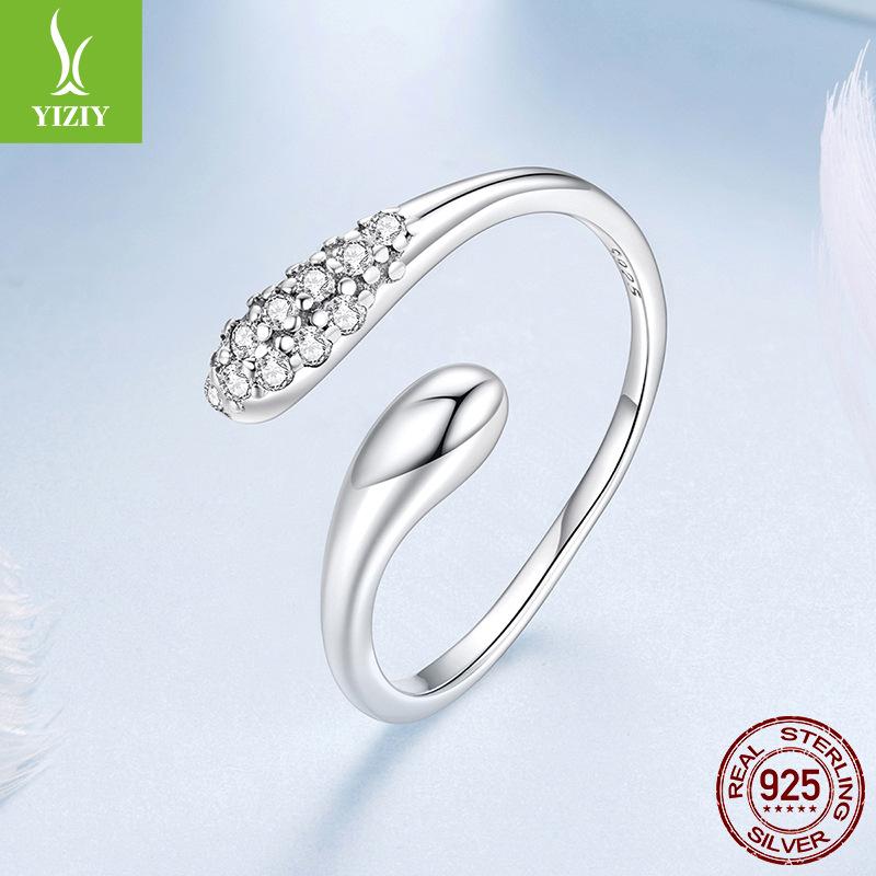 Minimalist S925 Sterling Silver Water Drop Open Ring, Classic Glossy Design Ring Ring