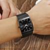 WWOOR Luxury Gold Watch Men Square Quartz Slim Steel Mesh Waterproof Sports Automatic Date Wrist Watches Relogio Masculino