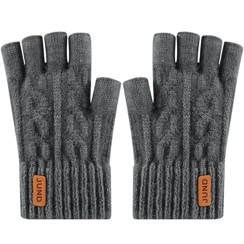 Fleece Lined Half Coverage Gloves Knit Half Finger Gloves Warm Knitted Fingerless Gloves  Winter