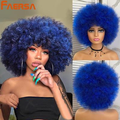 Afro Verworrene Lockige Perücke Mit Pony Kurze Flauschige Haar Perücken Für Schwarze Frauen Synthetische Ombre Glueless Cosplay Natürliche Braun Schwarz rosa