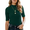 Women’s Ribbed Knit Mock Neck Short Sleeve Slim Fit Pullover Top for Casual or Office Wear Versatile Stretchy Sweater Tee