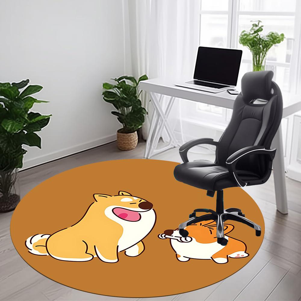 1 Stück Puppy Friends Büro Runder Teppich, Unter Bürostühlen Schlafzimmer Wohnzimmer Heimdekoration, Zimmer Deko