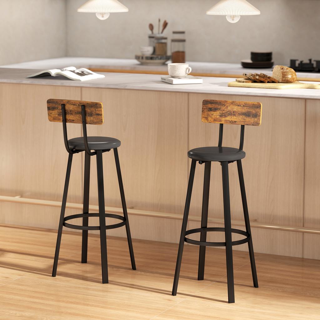 Set of Two Industrial-Style Bar Stools - Brown/Black