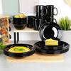 Black Glass Dinner Service Set, 30 Pieces.