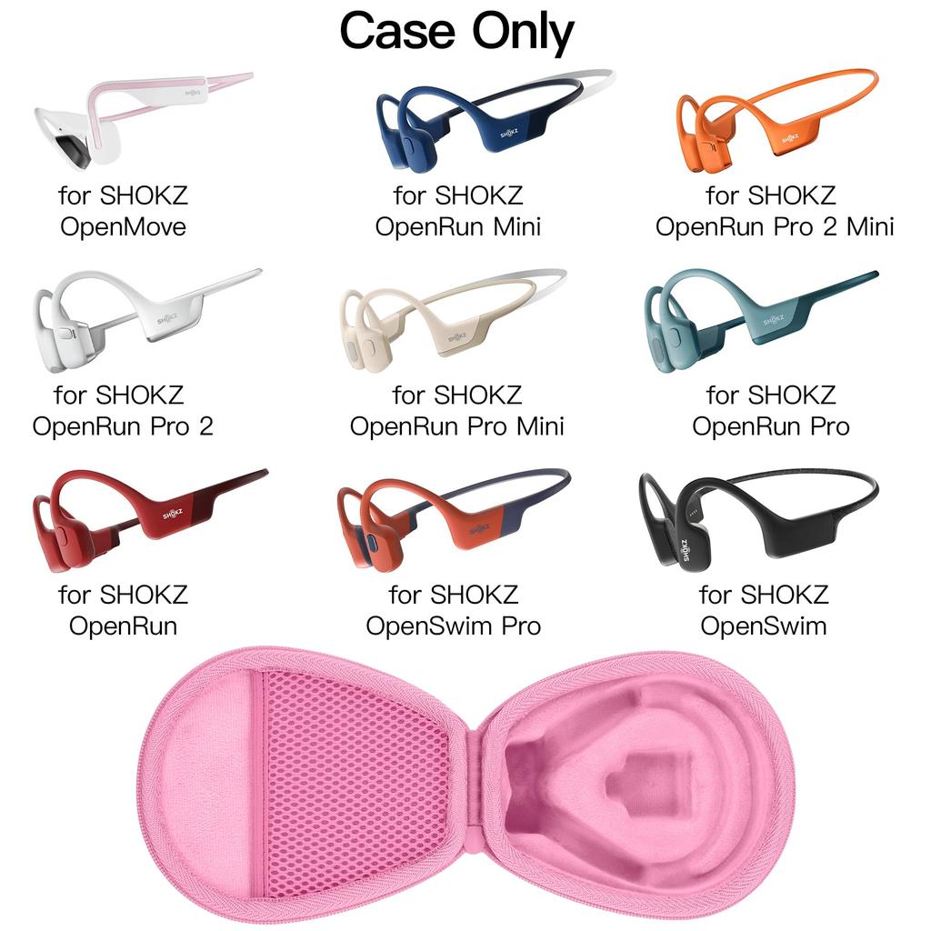 Carcasă Dură de Călătorie co2CREA pentru Căști Wireless cu Conducție Osoasă Shokz OpenRun Pro 2/Mini/Swim/Move cu Ureche Deschisă (Roz)