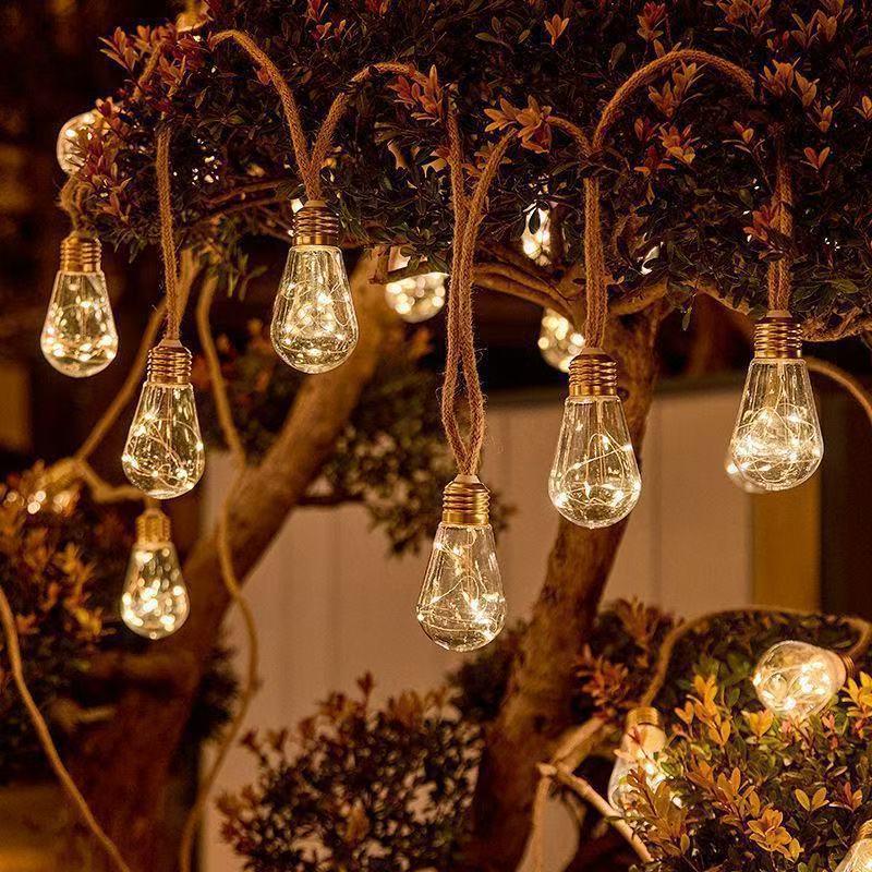 Wasserdichte Outdoor Solar Hanfseil Lichterketten - Kupferdraht Weihnachts- & Campingplatz Dekoration
