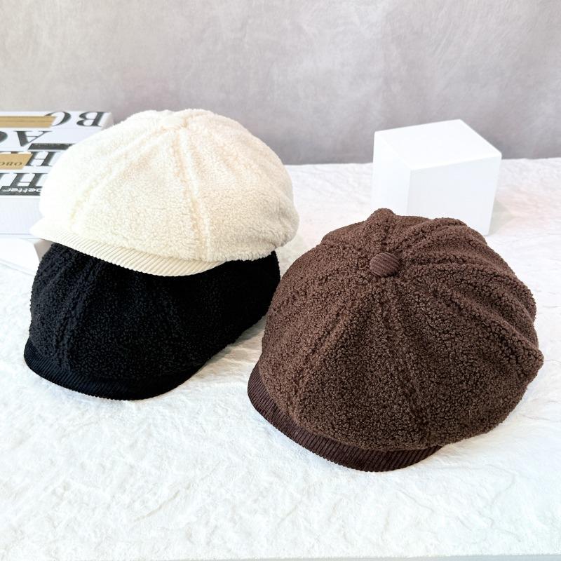 25 Early Autumn New Versatile Knitted High-quality Wool Plush Forward Hat Solid Color High-end Hat Women