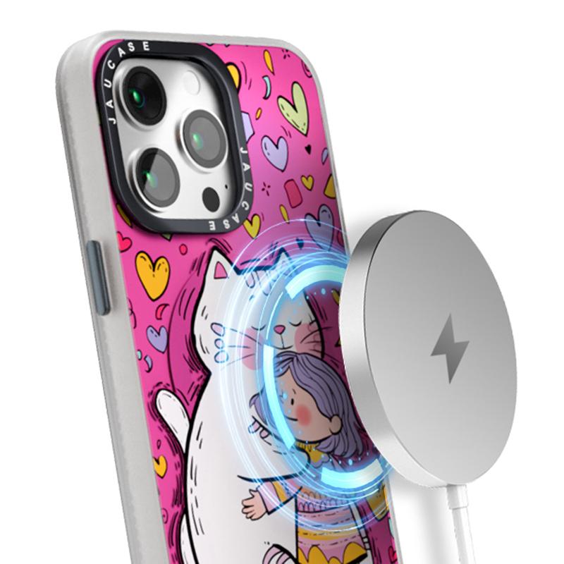 JAUCASE For iPhone 15 Pro Case Compatible with MagSafe PC+TPU Phone Cover Cartoon Cat