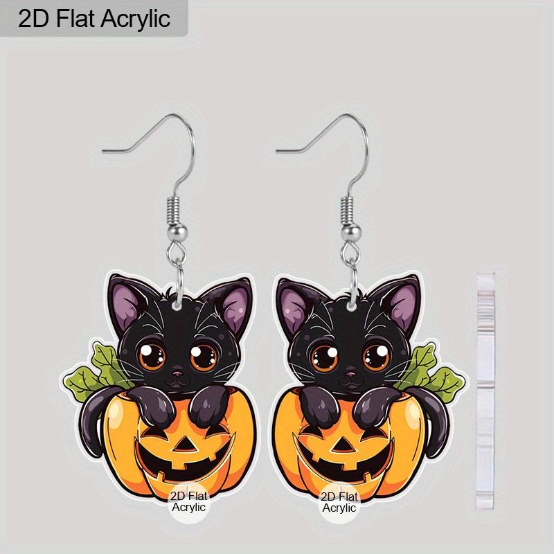 

2D Плоские Серьги-подвески на Хэллоуин в виде черного кота и тыквы, Легкий акриловый материал, Идеально подходят для подарков на вечеринку, Ювелирные изделия и подарки на Хэллоуин.