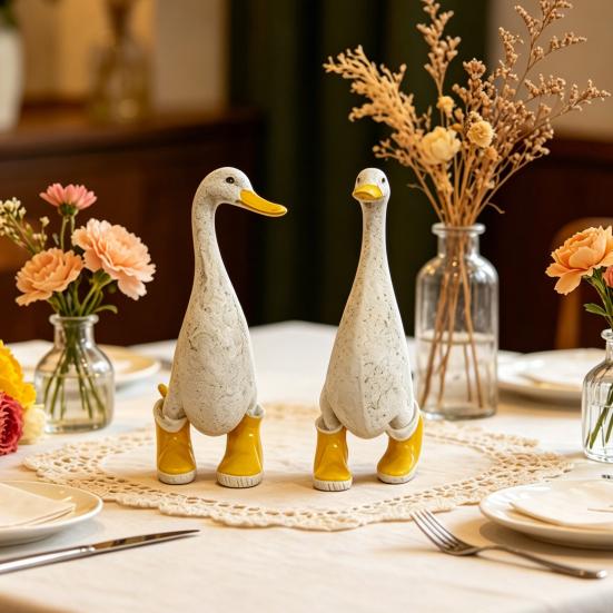 Resin Duck Rain Boots Garden Statue, Weatherproof Outdoor Yard Decor, Rustic Farmhouse Lawn Ornament, Unique Front Porch Entryway Decor, Geese Animal