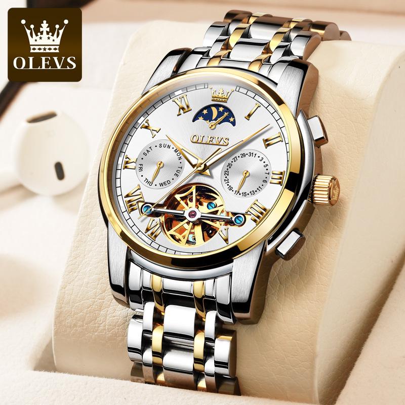 Oulisi Men's Automatic Moon Phase Skeleton Watch