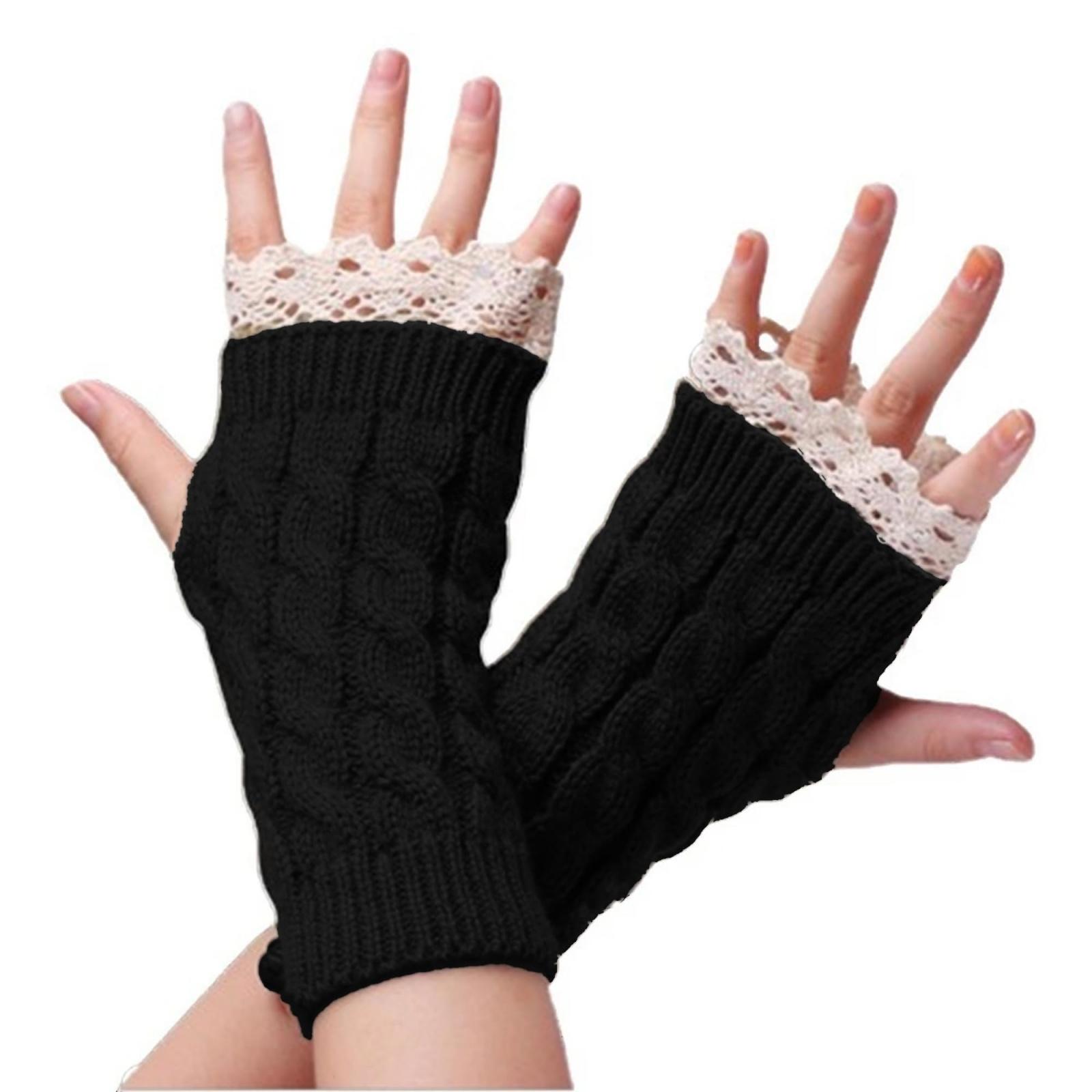 

Women s Winter Warm Wool Gloves, Fingerless, With Beautiful Lace And Short One Size