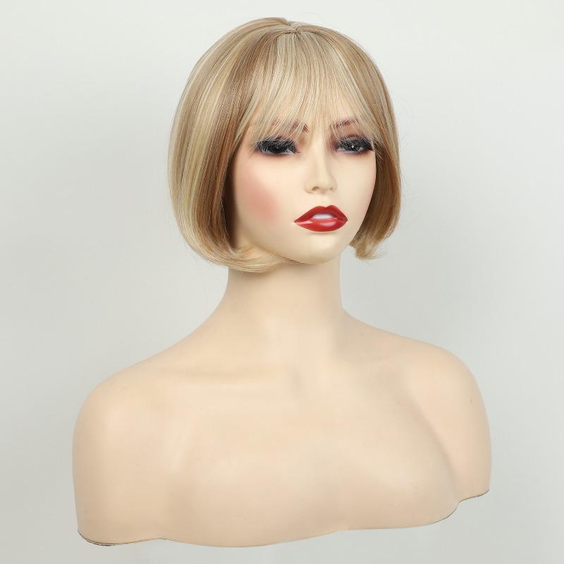 Synthetic Mixed Blonde Wigs for Women Short Haircuts Bobs Wig with Bangs Natural Hairstyles Mom Wig Gift Cosplay Daily Costume