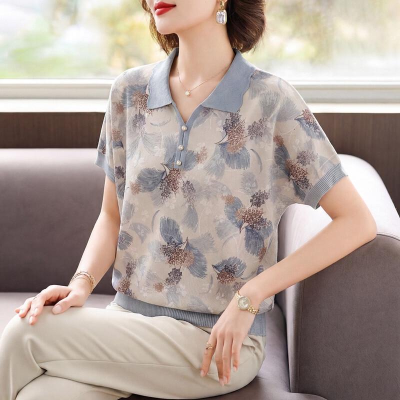 Qianlian Women s Floral Print Batwing Sleeve Casual T-Shirt 2XL светло-синий
