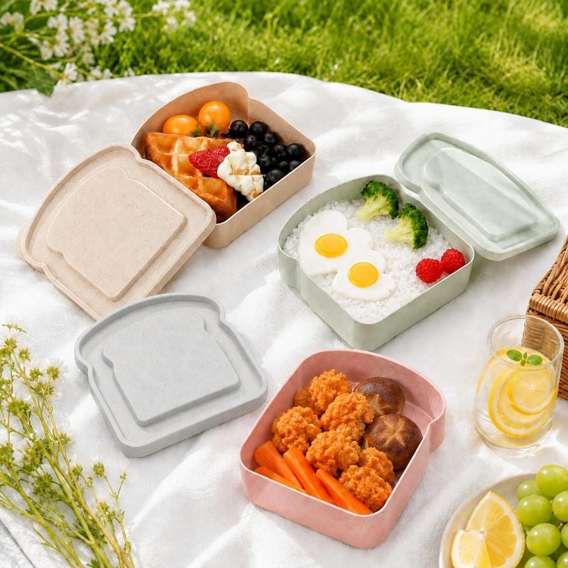 Toast Shaped Sandwich Container Reusable Wheat Straw  with Lid Portable Food Storage Box for School Office Camping Picnic