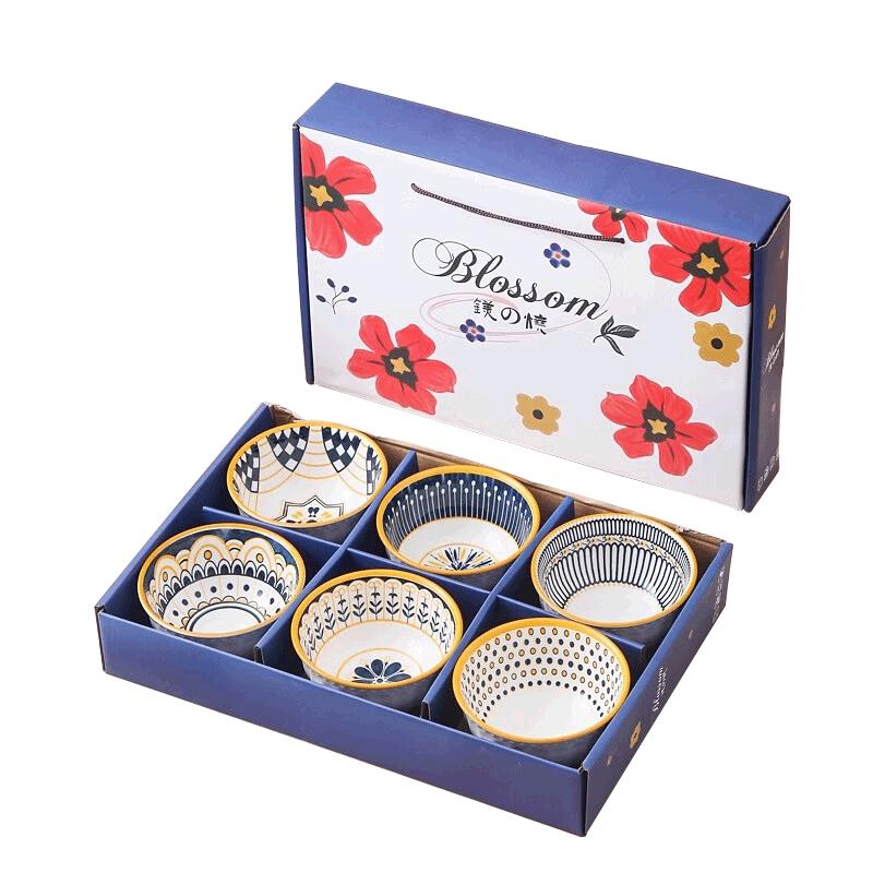 Persson Nordic Underglaze Ceramic Rice Bowl Set - 6 Pcs