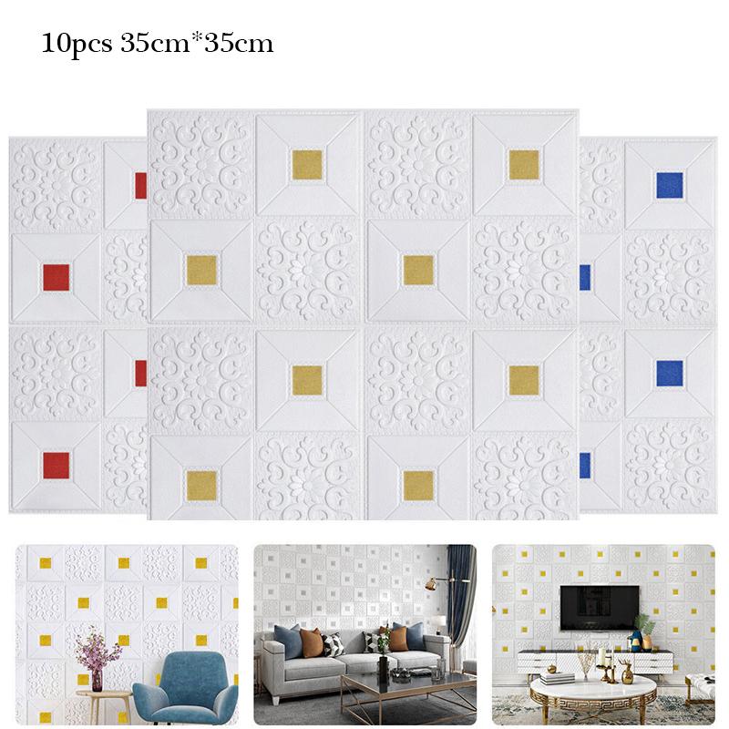 10PCS 3D Tile Brick Wall Sticker Wallpaper Self-adhesive Waterproof Foam Panel