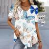 Casual Versatile Plant Pattern Short Sleeve V-Neck T-Shirts Women’s