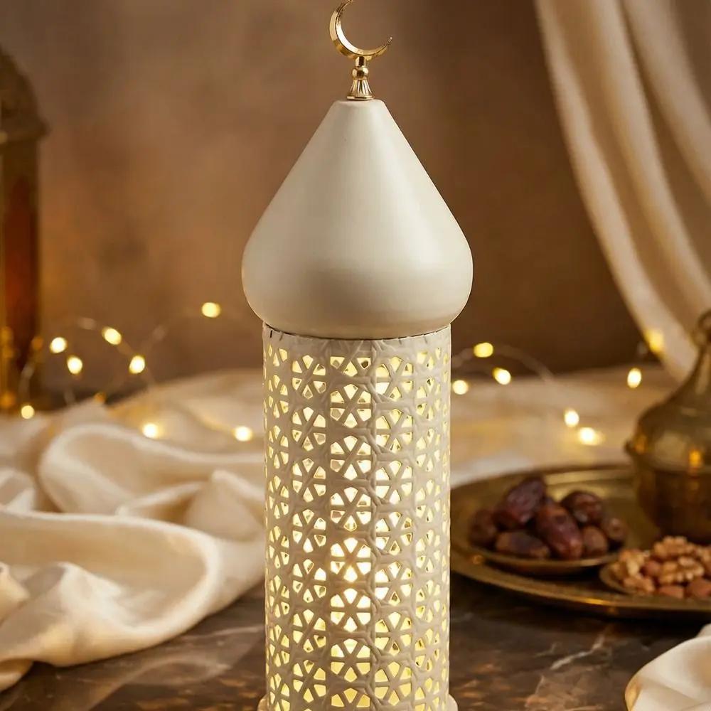 Vintage Ramadan Night Light Metal Frame Traditional Eid Mubarak Lantern Lamp Battery Operated Middle Eastern Style