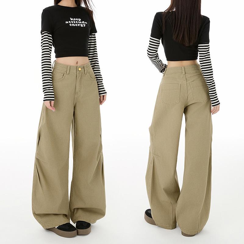 American Retro Military Green Tooling Scimitar Jeans Women's Autumn and Winter New Relaxed High-waisted Loose Wide-leg Pants