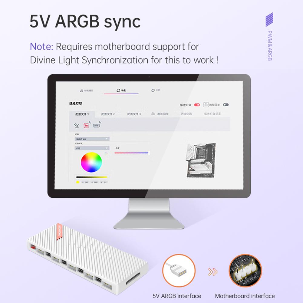 1 To 10 PWM & ARGB Hub Splitter Magnetic Suction 4 Pin PWM 3 Pin Addressable ARGB Adapter ARGB Controller Splitter for Case Fan