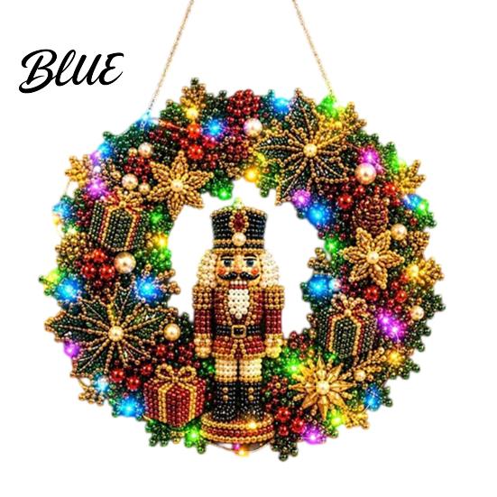 Indoor Christmas Wall Wreath 3D Pearl Hanging Acrylic Faux Art DIY Kit Lighted Beaded Craft