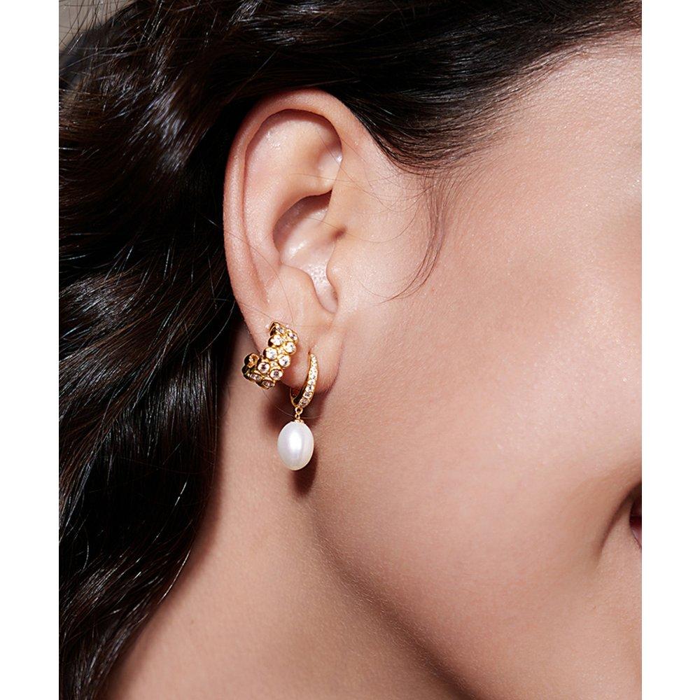 [Card Bm Wearing] White Cubic Zirconia Bezel Set Stud 925 Silver Earrings E058-04G