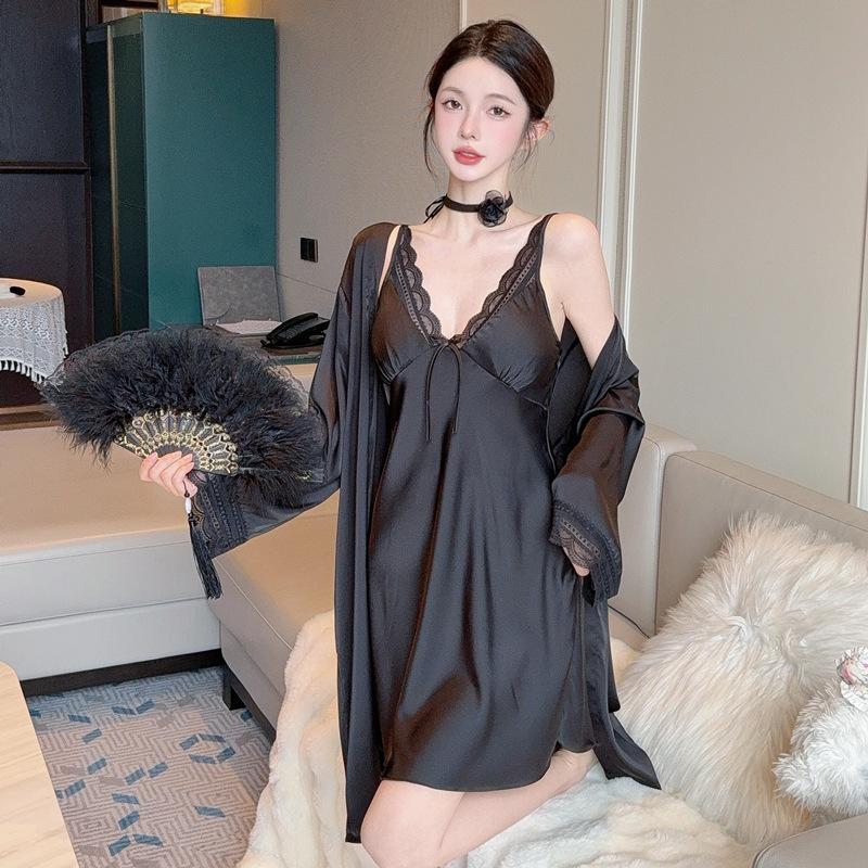 Sexy Pajamas Women's Summer Ice Ribbon Chest Pad 1011 New High-end Lace Pure Desire Wind Suspender Nightdress Loungewear