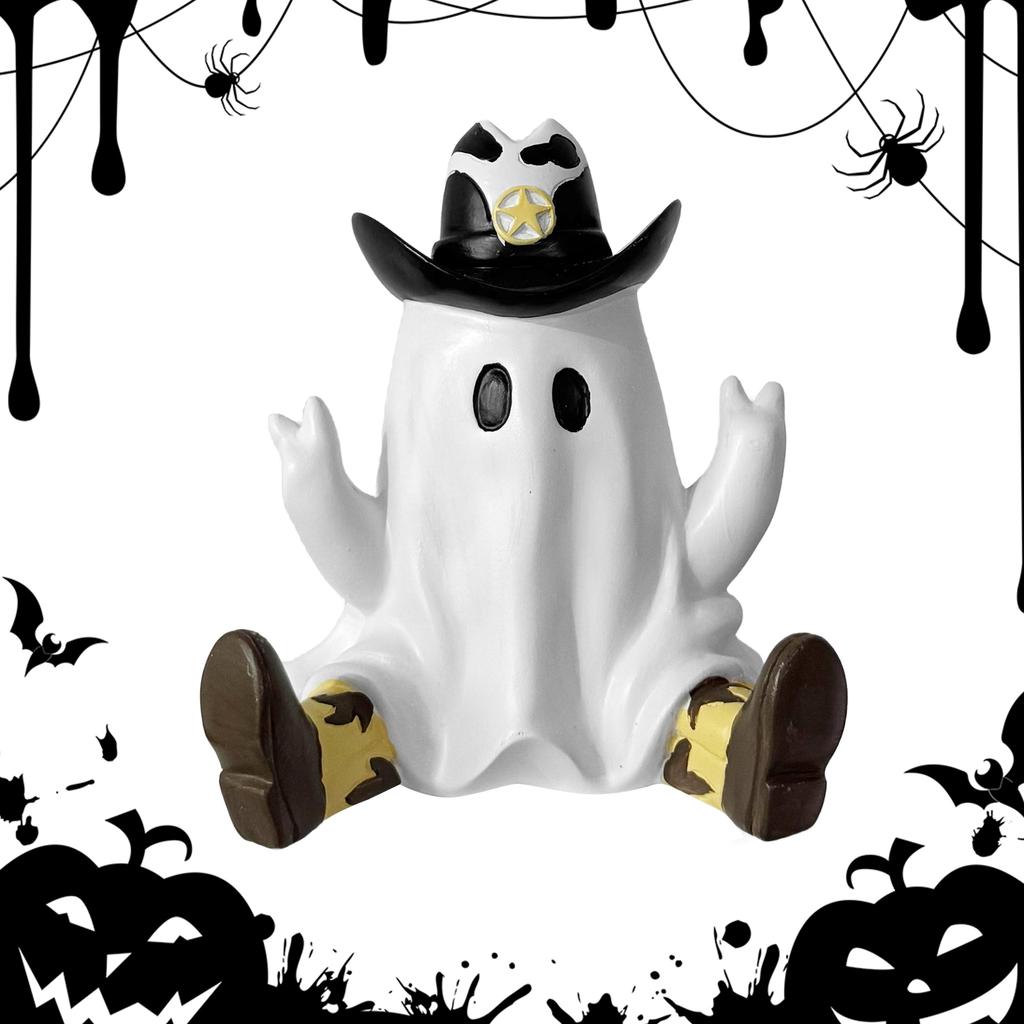 Cowboy Specter Statue Ornaments with Boots Halloween Ghost Ornaments Funny Specters Ornaments for Home Porch & Garden
