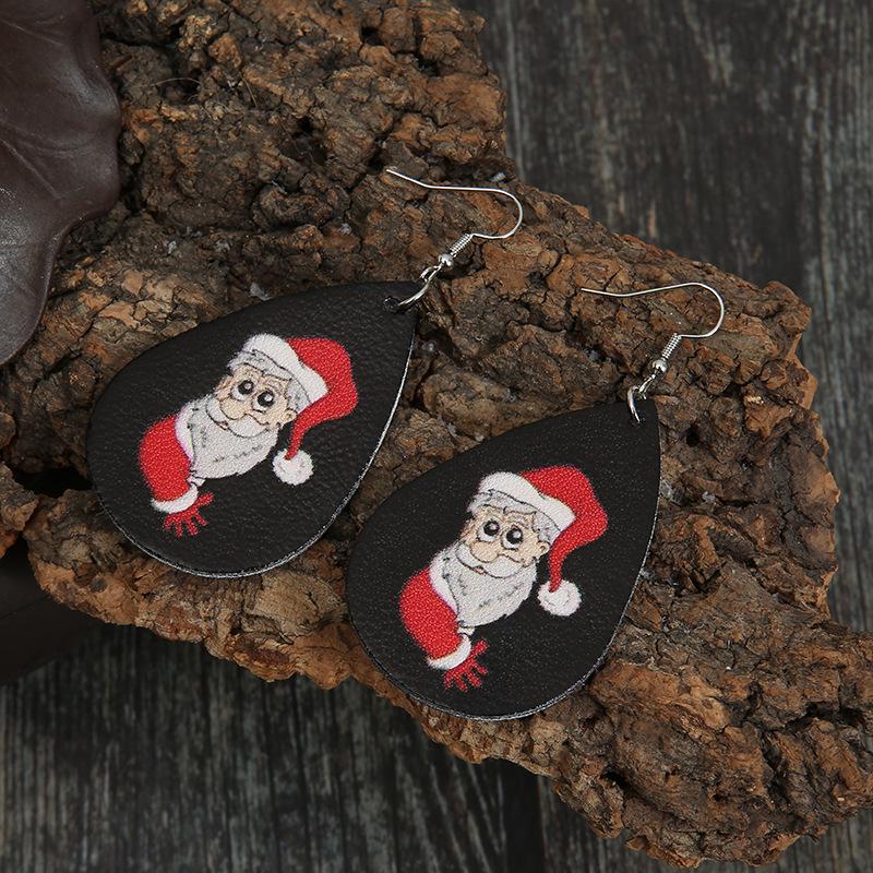 European & American Christmas Leather Earrings: Black Santa Claus Design - Simple & Stylish for Women