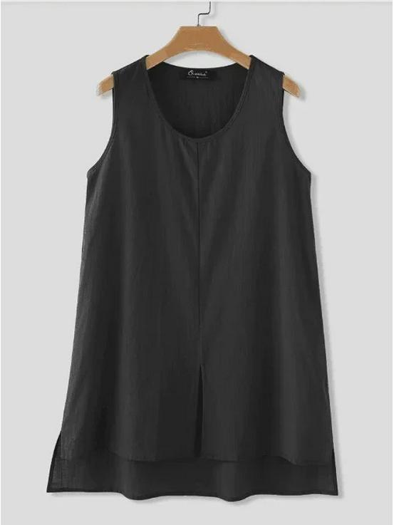 2024 Summer Women's Cotton Linen Sleeveless Vest - Solid Color Casual Shirt Top
