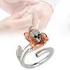 Inlaid Zircon Copper Ring Flower Skull Shape Adjustable Women Accessory Jewelry