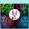 Unisex Japanese Fox Mask With Glowing Led Light For Spooky Halloween Parties